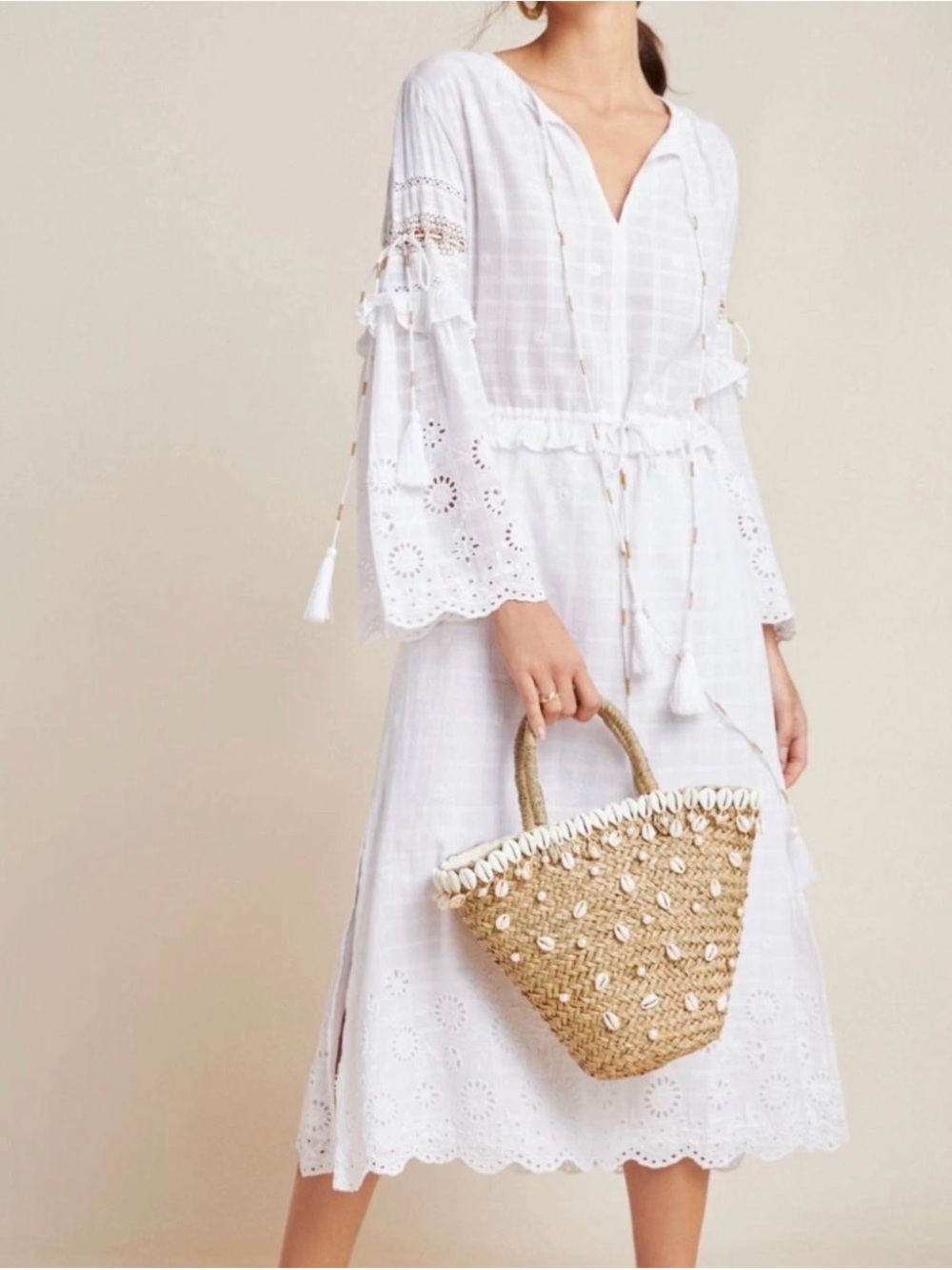 MISA Los Angeles White Embroidered Boho Dress